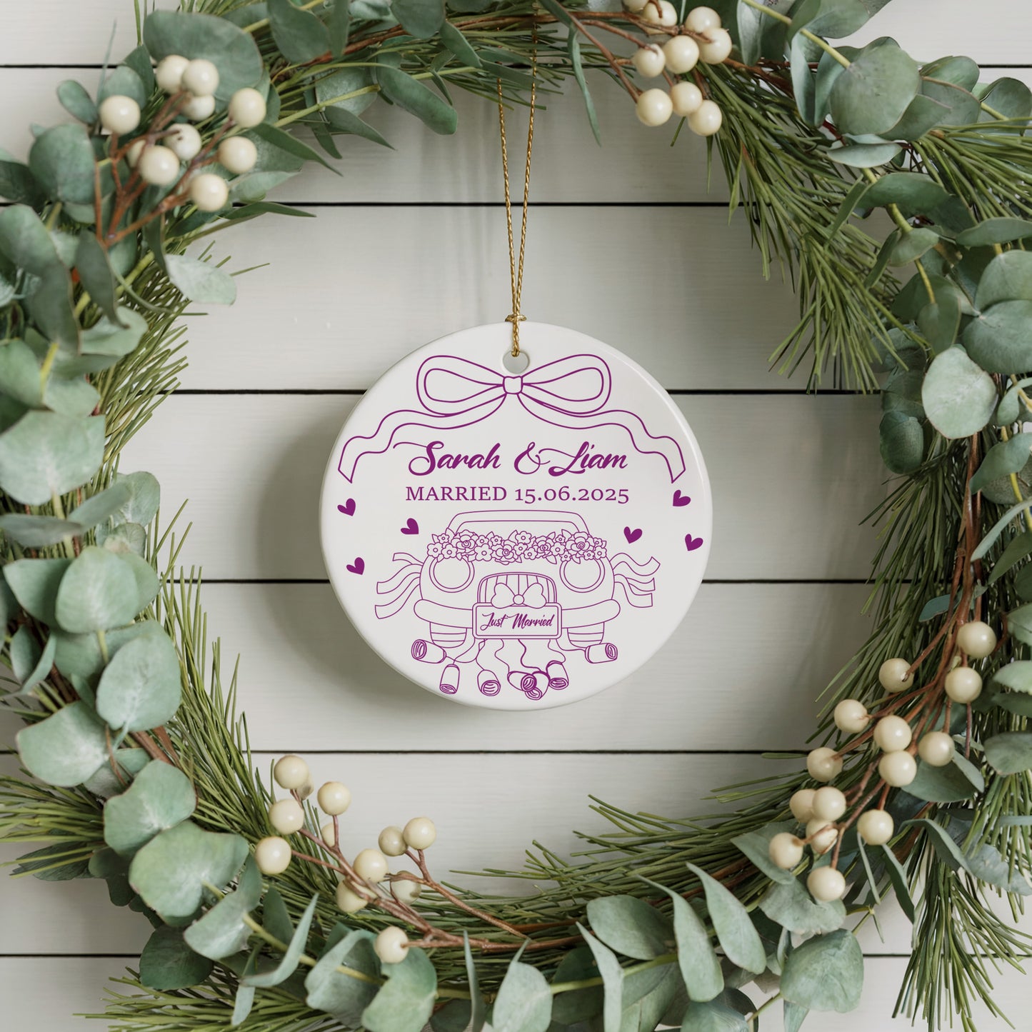Personalized Just Married Ceramic Keepsake, Bride And Groom Gift Ornament