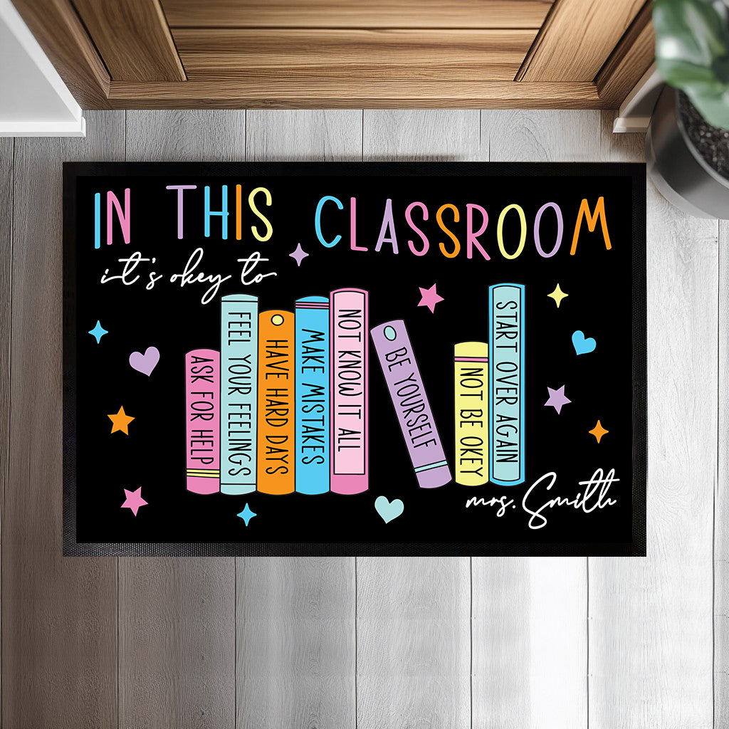 Personalized Teacher Welcome Mat, School Decor Promoting Kindness
