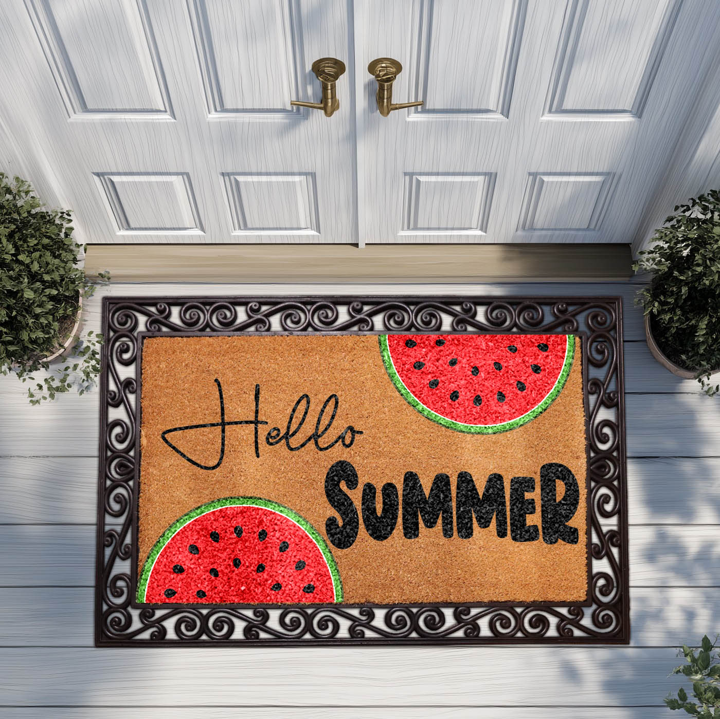 Cheerful Summer Watermelon Coco Doormat, Interchangeable Farmhouse Rug