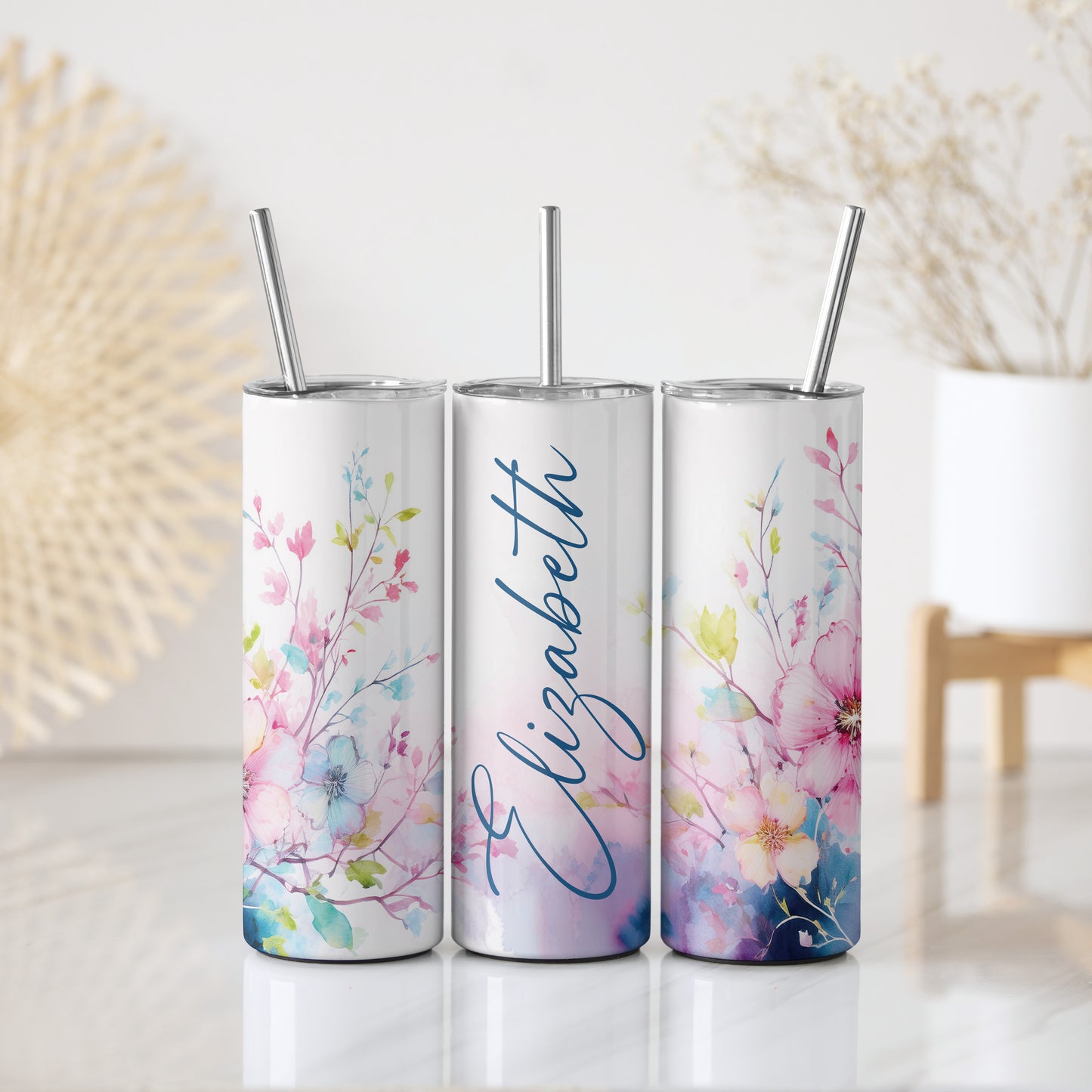 Customize Your Daily Hydration with Floral Steel Tumbler, Watercolor, Girly