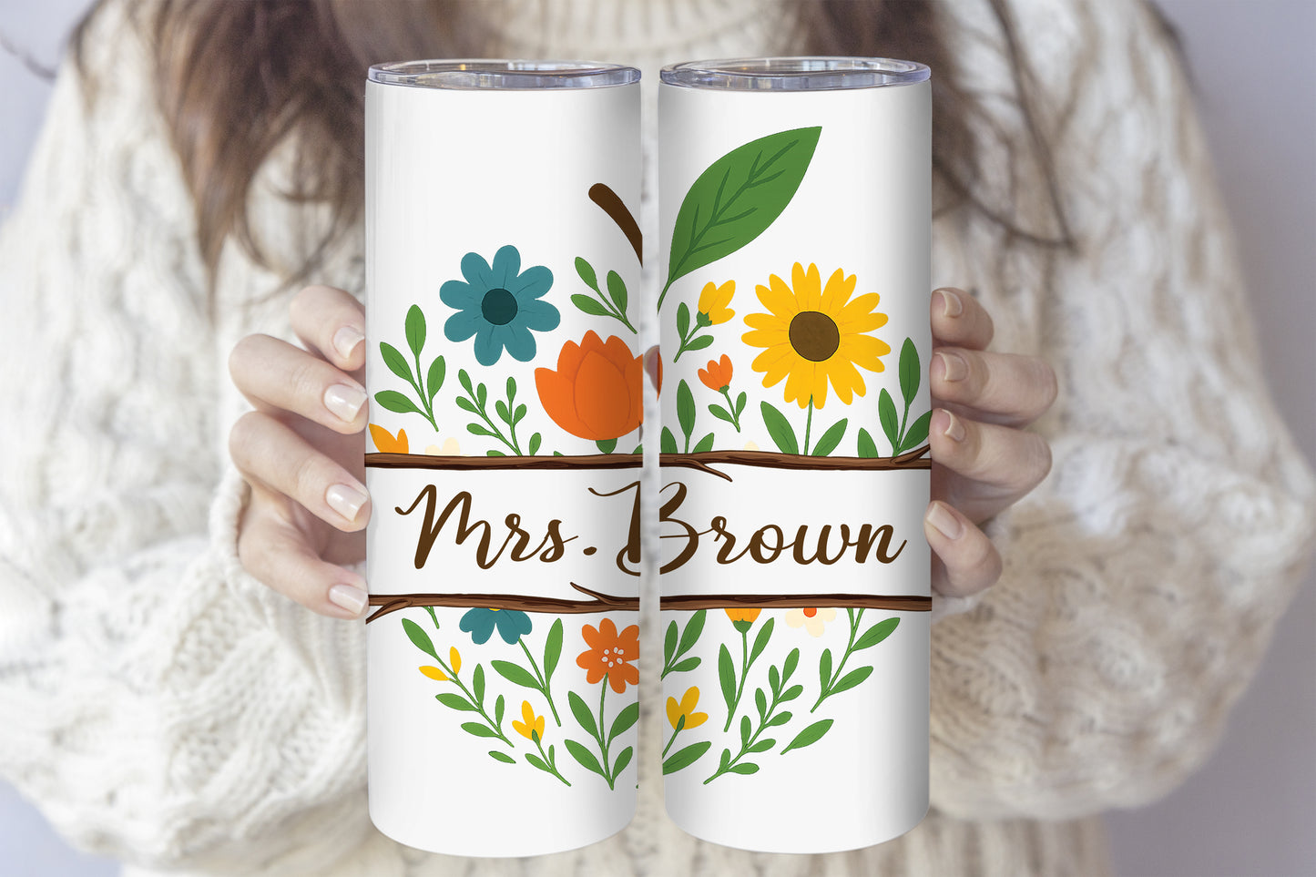 Teacher's Personalized Stainless Steel Tumbler,Colorful Appreciation Gift, Classroom Floral