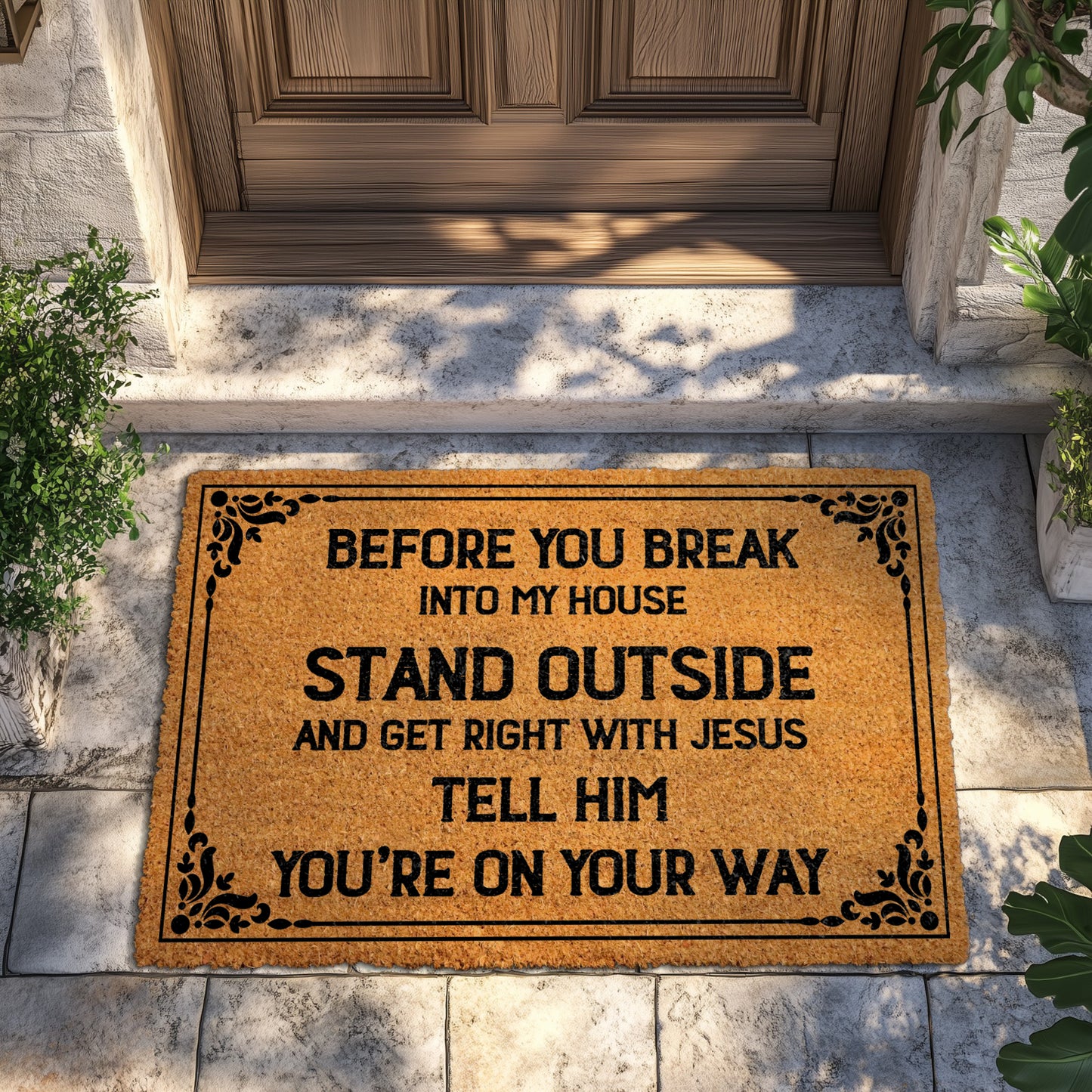 Get Right With Jesus Doormat: Humorous Religious Welcome Mat