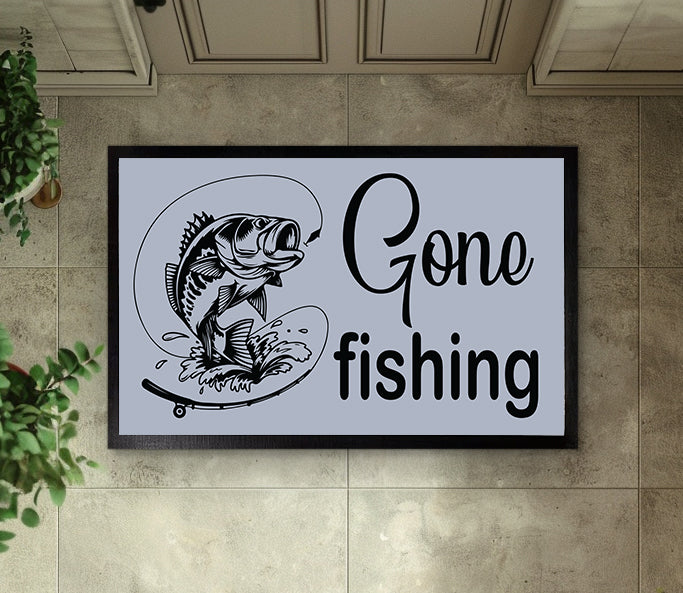 Welcome Anglers! Gone Fishing Doormat, Bass Theme Entry Rug