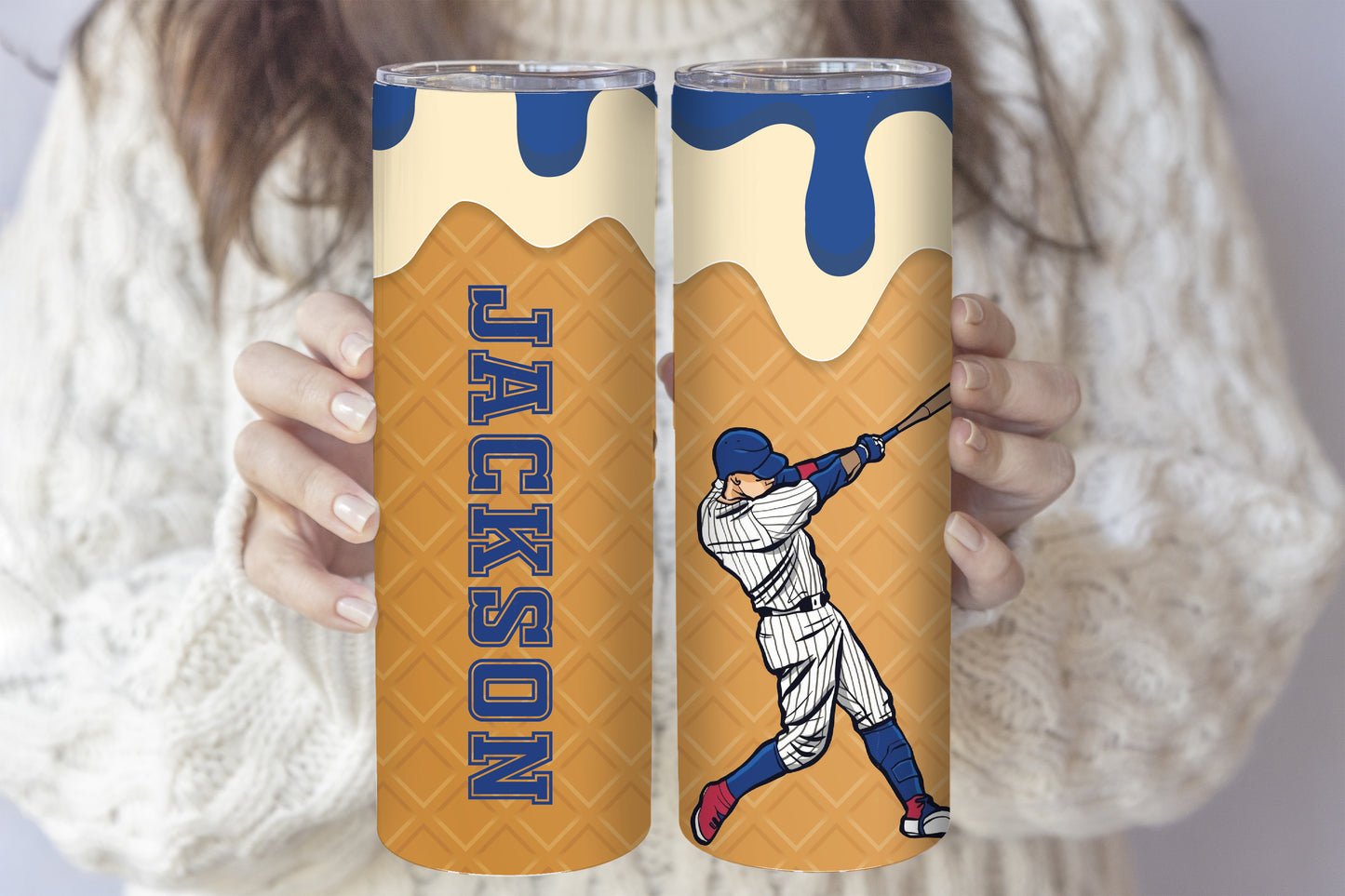 Custom Baseball Player Steel Water Bottle, Personalized Drips Stainless Tumbler
