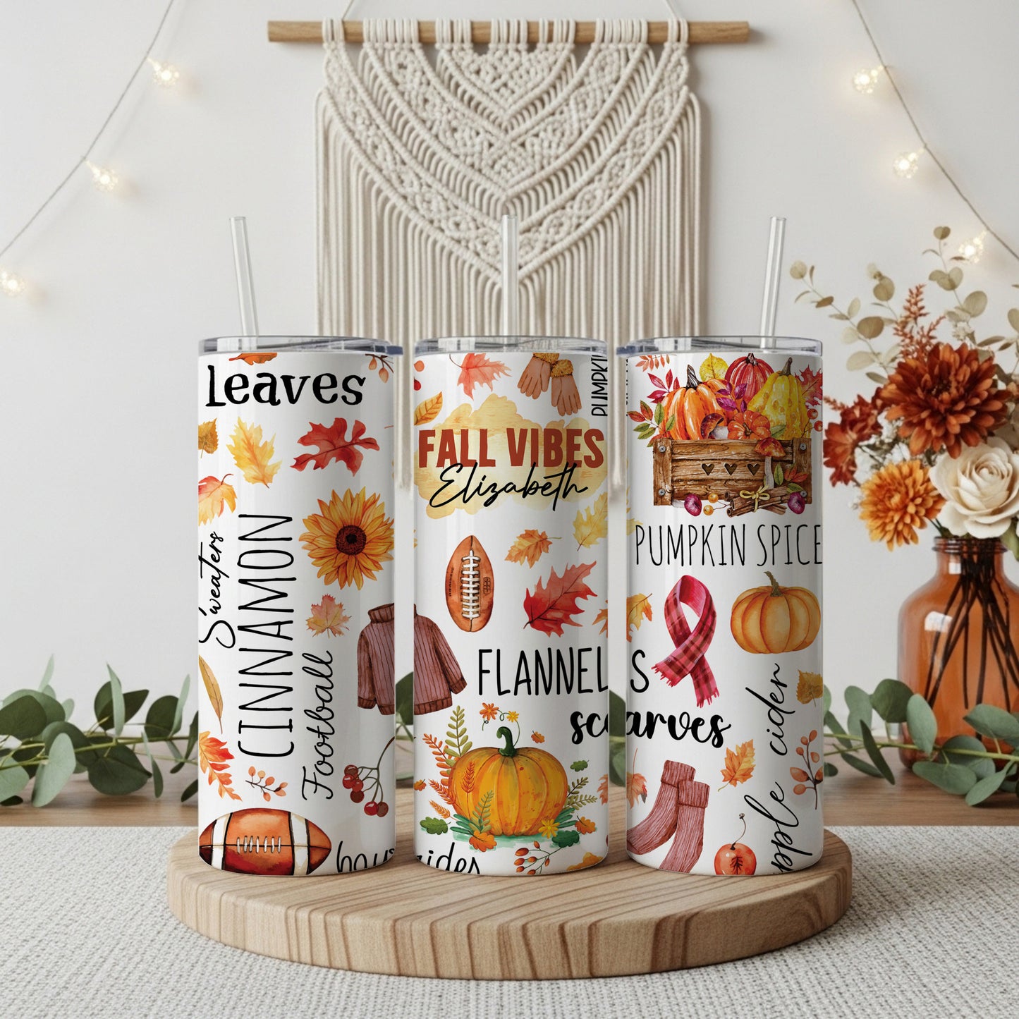 Personalized Fall Vibes Tumbler, Pumpkin Season Design Coffee Cup