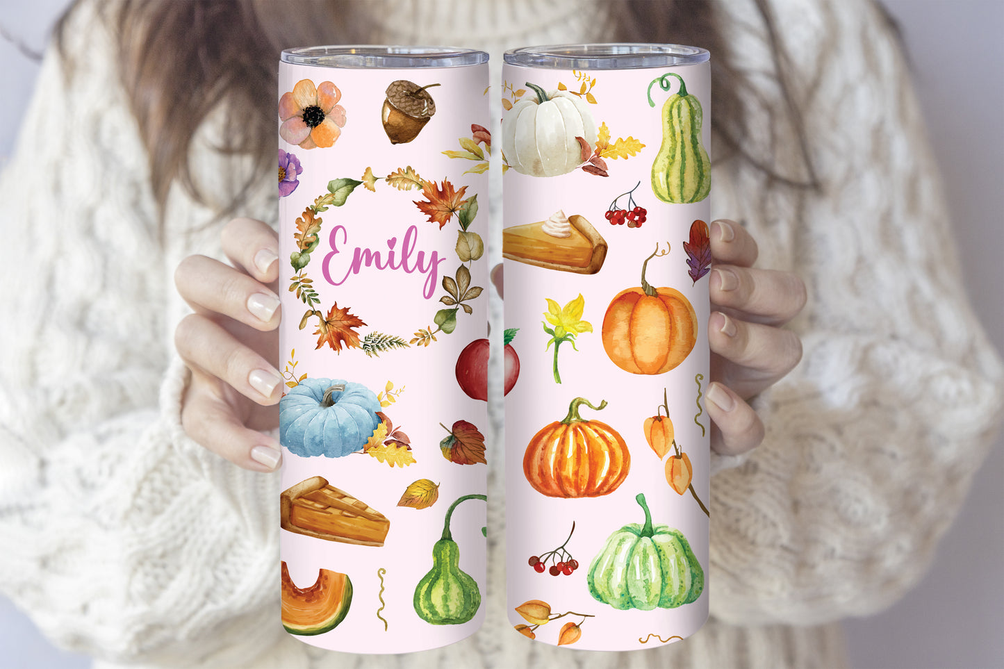 Festive Pumpkin-Themed Tumbler, Personalized Stainless Steel Drinkware for Thanksgiving