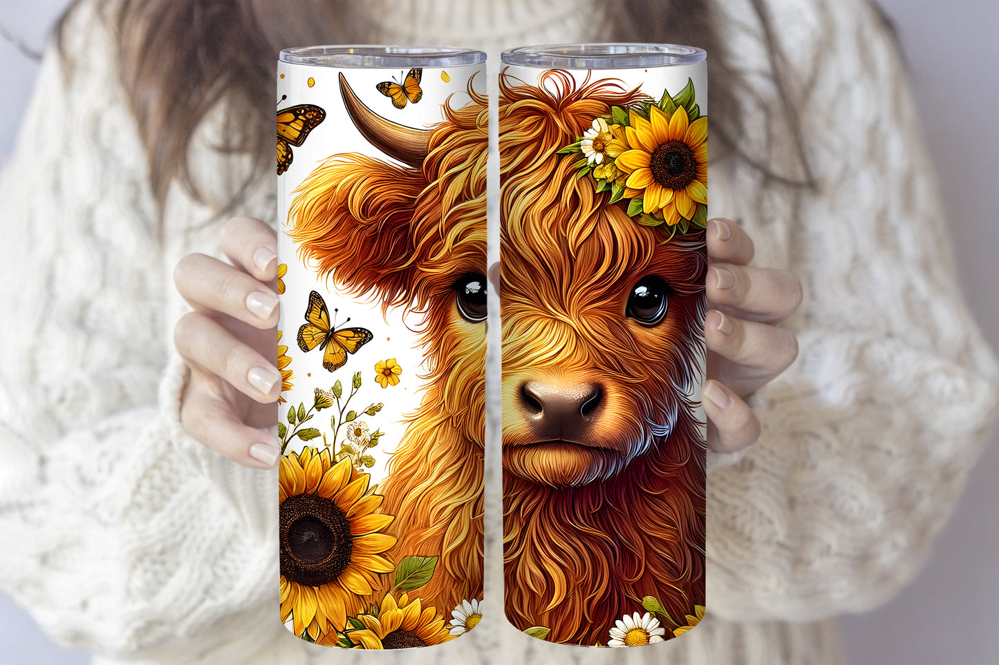 Rustic Farmhouse Tumbler, Cute Cow and Sunflower Drinkware, Farm Vibes