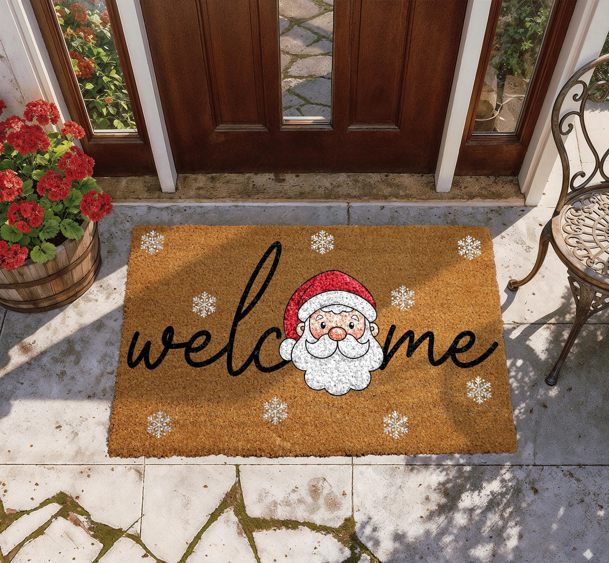 Santa Welcome Doormat, Cute Christmas Front Door Mat, Jolly Santa Claus Welcome Mat