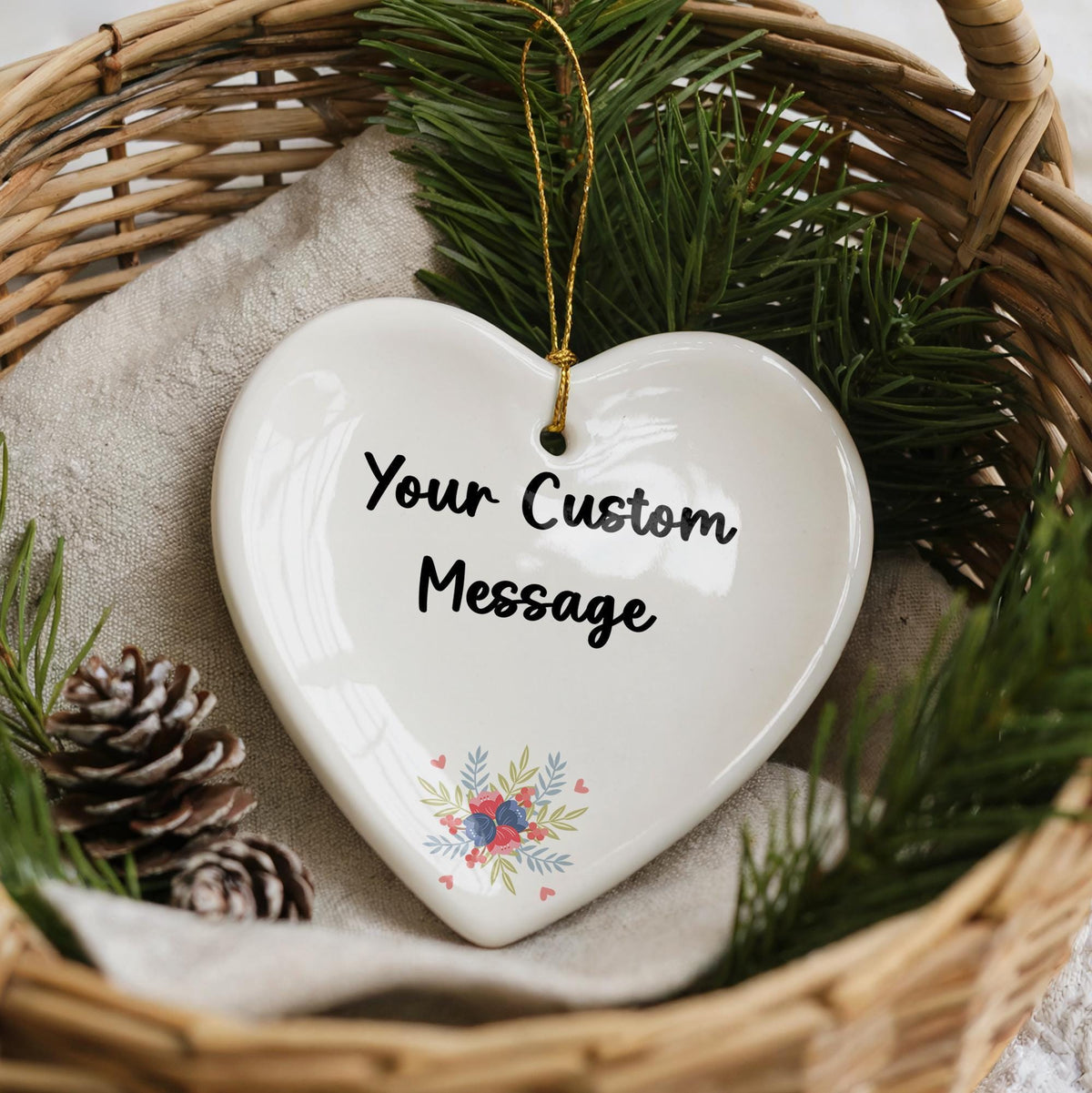 Custom Ceramic Heart Ornament, Personalized Christmas Keepsake