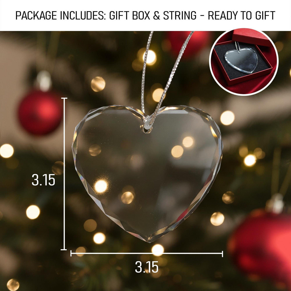 Custom Message Heart Crystal Glass Ornament, Floral Keepsake