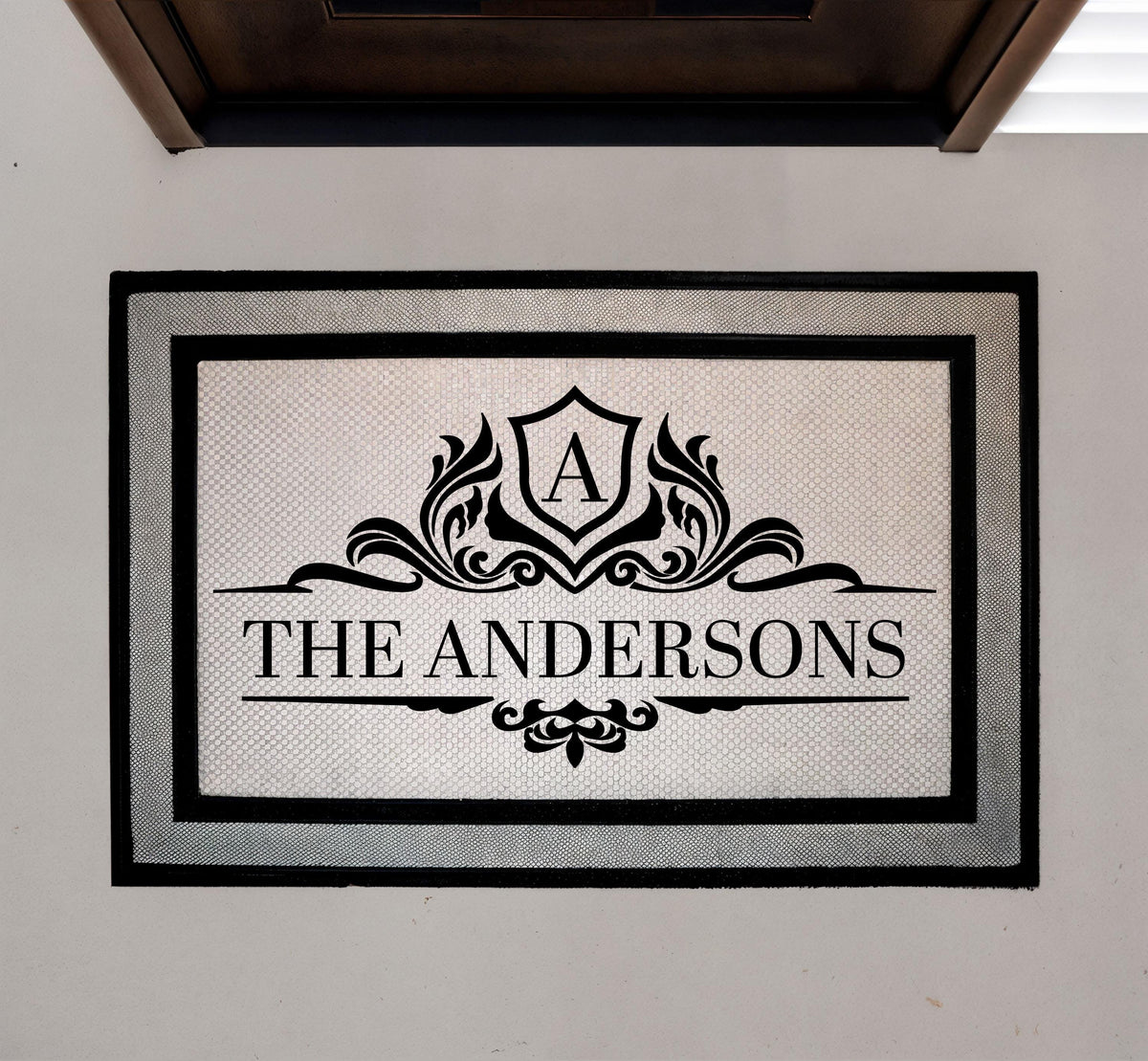 Personalized Family Name Doormat, Custom Monogram Crest Welcome Mat, Elegant Initial Door Mat, Indoor Outdoor Mat, Gift For New Homeowners