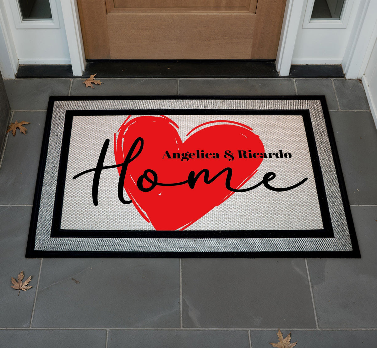 Personalized HOME Doormat, Custom Couple Names Welcome Mat, Romantic Heart Door Mat, Indoor-Outdoor Mat, Housewarming Gift for Newlyweds
