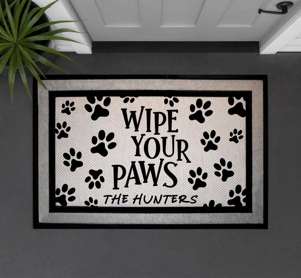 Wipe Your Paws Doormat, Custom Family Name Welcome Mat, Personalized Pet Lovers Door Mat, Funny Indoor-Outdoor Mat, Humorous Entryway Mat