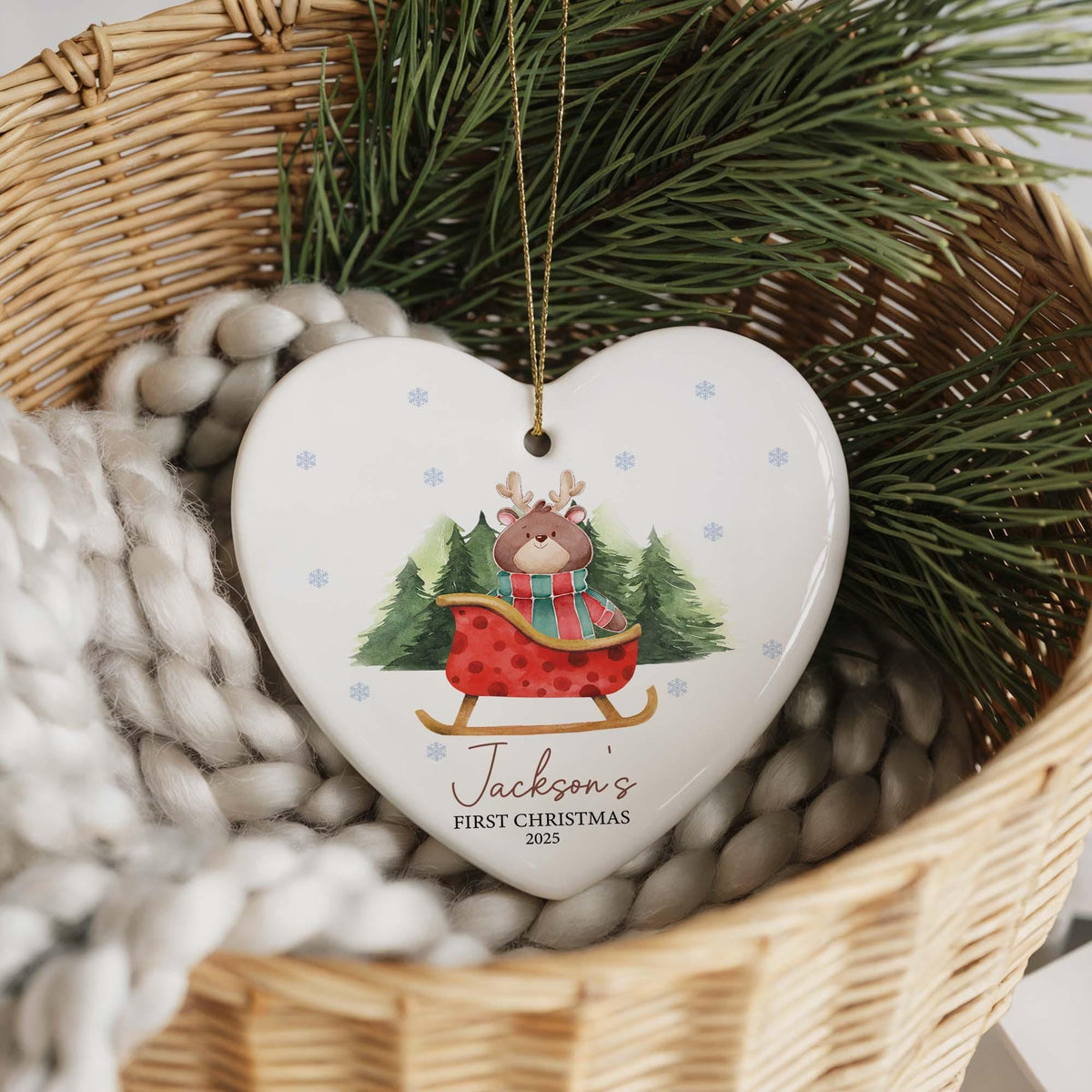 Personalized Baby's First Christmas Ornament, Custom Ceramic Keepsake