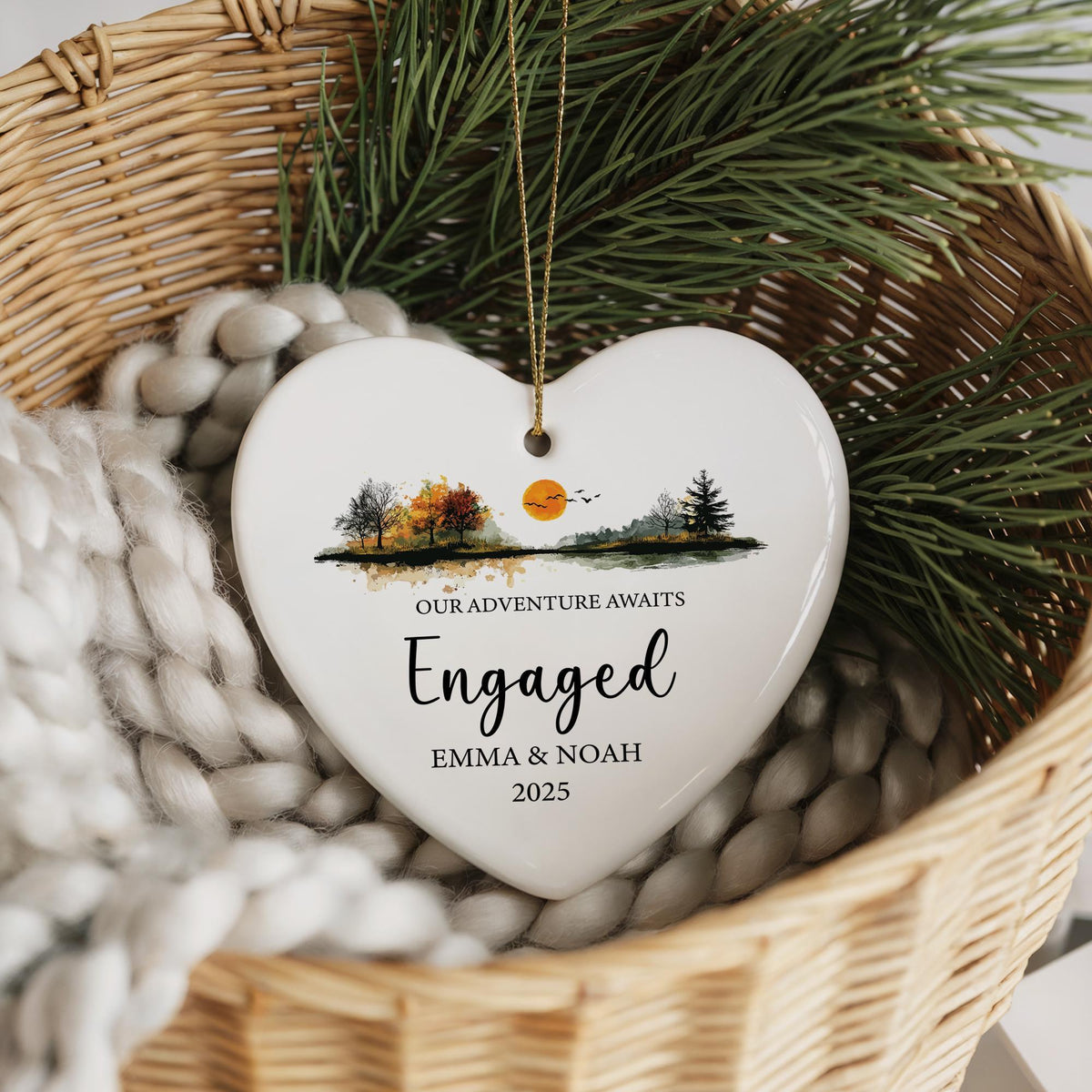 Personalized Engagement Ornament, Custom Ceramic Heart Keepsake