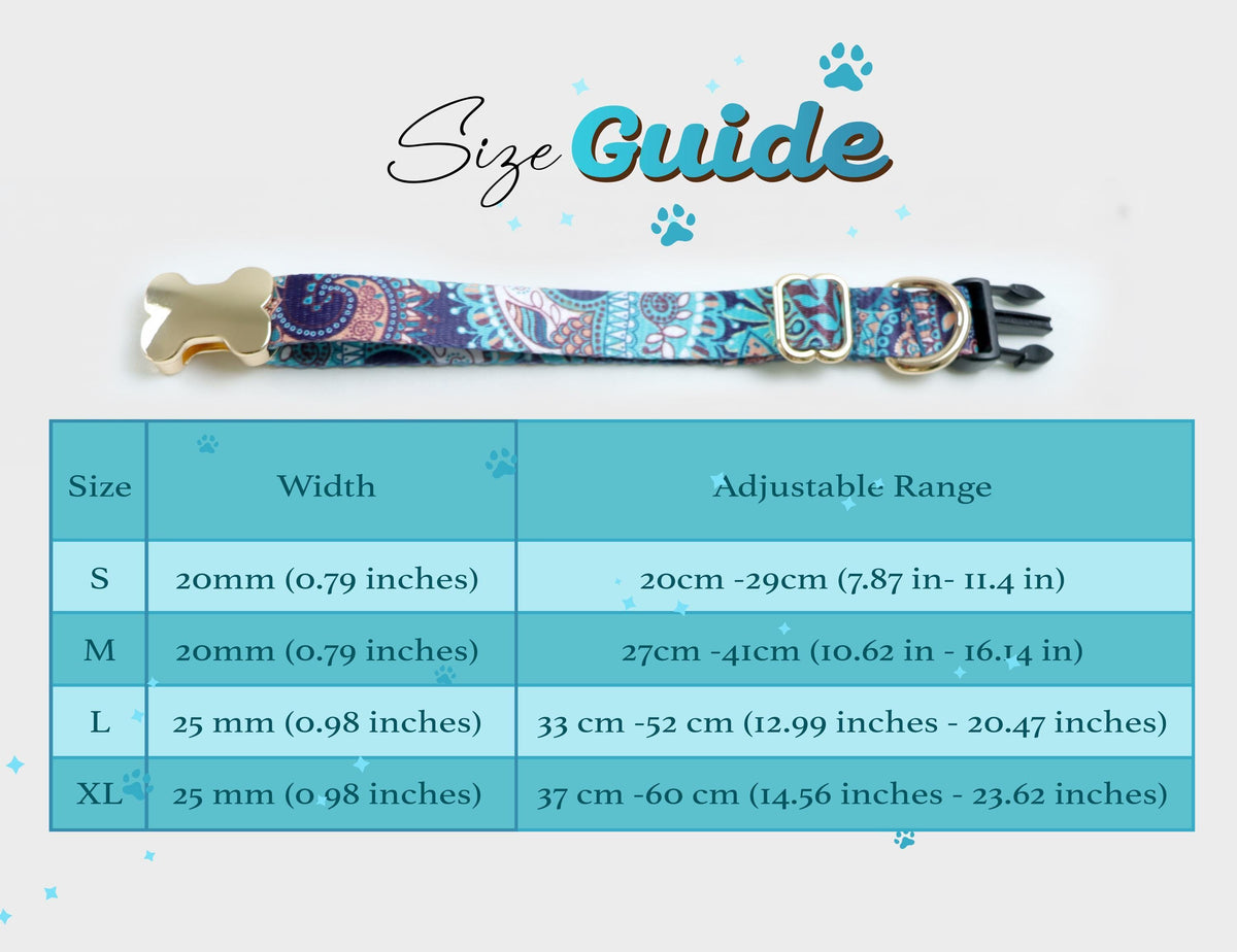 Custom Name Engraved Paisley Dog Collar, Adjustable Personalized Pet Collar