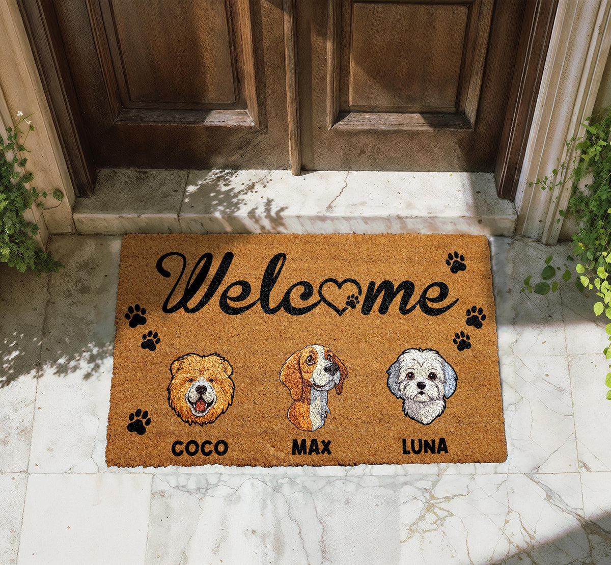 Custom Pet Doormat, Personalized Dog Cat Welcome Mat, Custom Dog Breeds Family Doormat