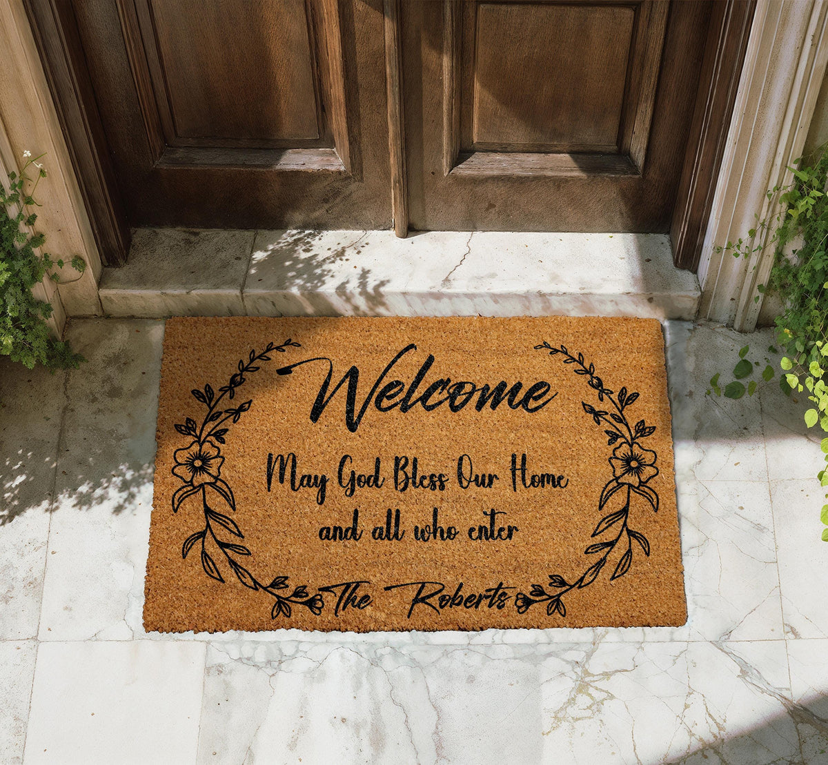 May God Bless Our Home Welcome Doormat, Custom Family Name Door Mat