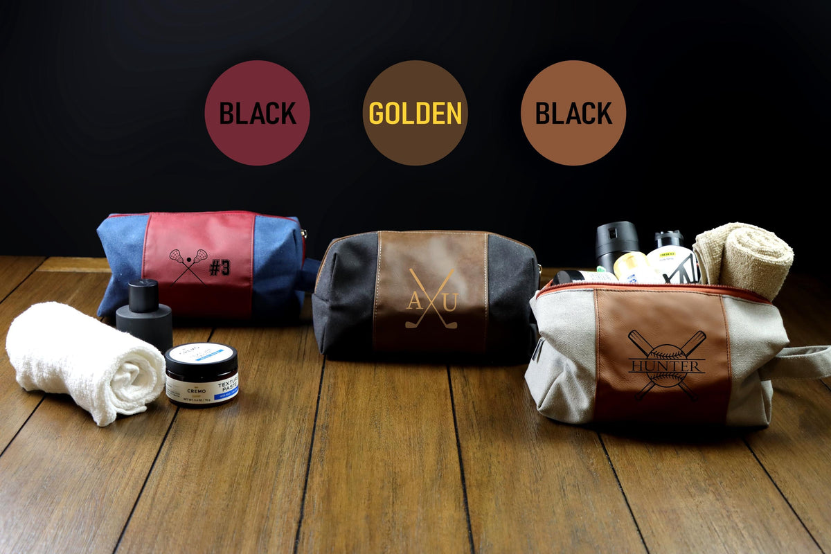 Personalized Toiletry Bag with Engraved Sports Design, Custom Dopp Kit