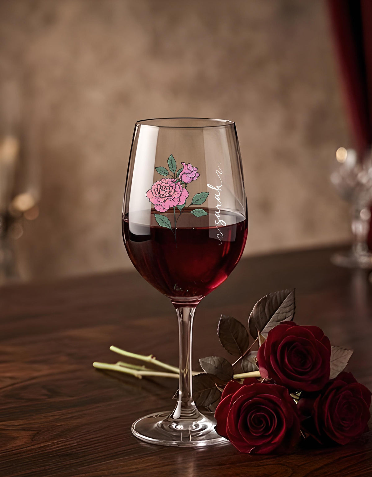Custom Name Floral Drinking Glass, Bride Wine Glass, Flower Mom Cup, Bridesmaid Gift