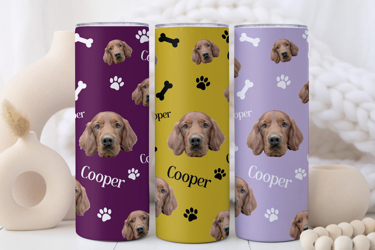Custom Dog Photo Tumbler, Personalized Pet Face Cup, Dogs Mom & Dad Gift Drinkware, Pets Lover Tumblers