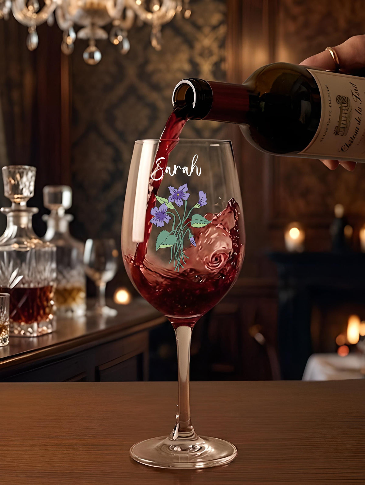 Personalized Birth Flower Glass, Custom Name Stemware, Birth Month Flower Gift for Mom