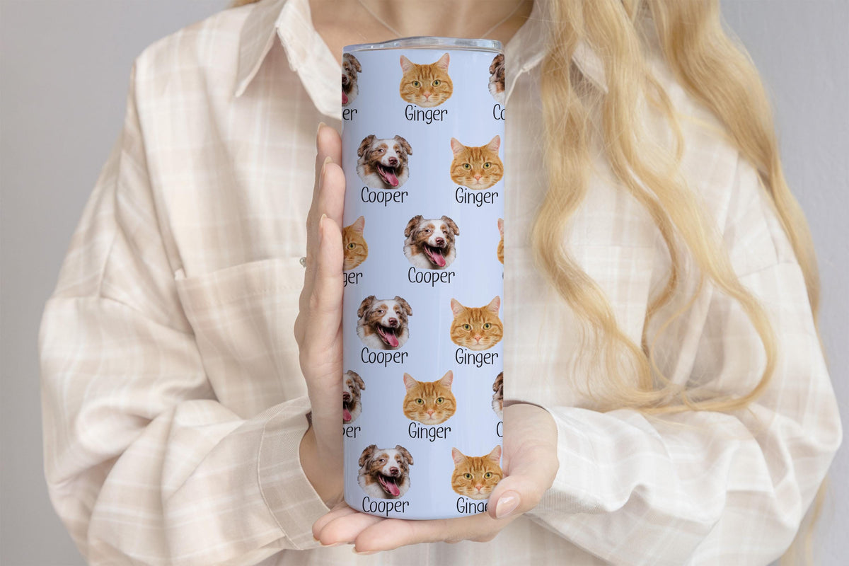 Personalized Dog and Cat Name Water Bottle, Custom Pet Face Tumbler, Pet Mom Drinkware, Dog Sympathy Gifts, Birthday Gift for Dog Lovers