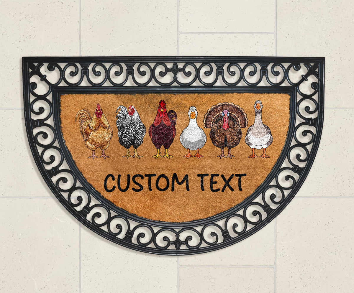 Farmhouse Doormat, Custom Text Funny Farm Birds Welcome Mat, Chicken & Poultry Home Entrance Decor, Country Style Housewarming Gift