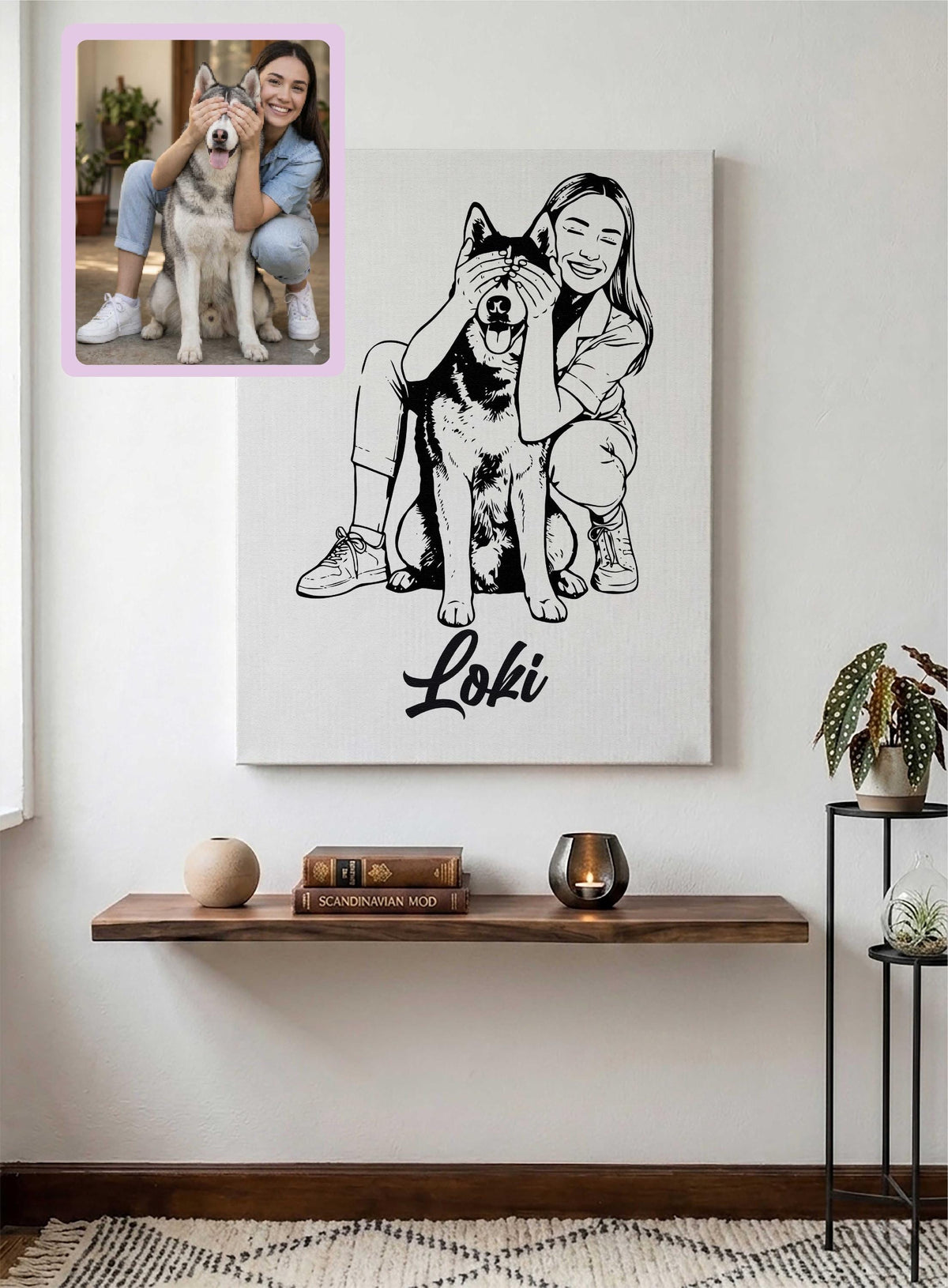 Custom Minimalist Pet Sketch Canvas Print, Personalized Drawing from Photo & Name Wall Art, Dog Lovers Artwork, Cat Memorial Gift