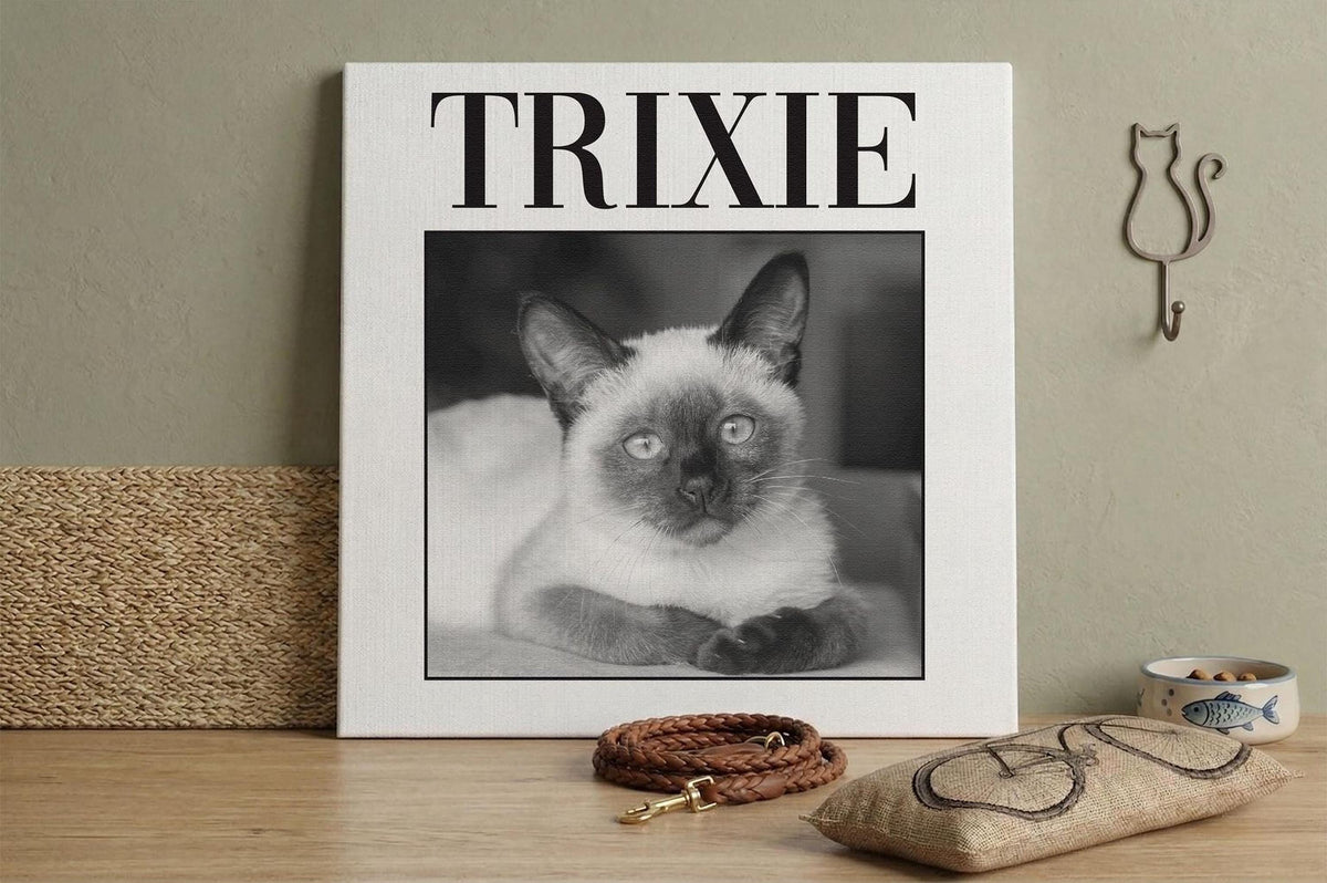 Custom Cat Photo Memorial Canvas Print, Pet Name Wall Art, Custom Cats Lovers Artwork, Pets Remembrance Gift, Dog Loss Wall Art