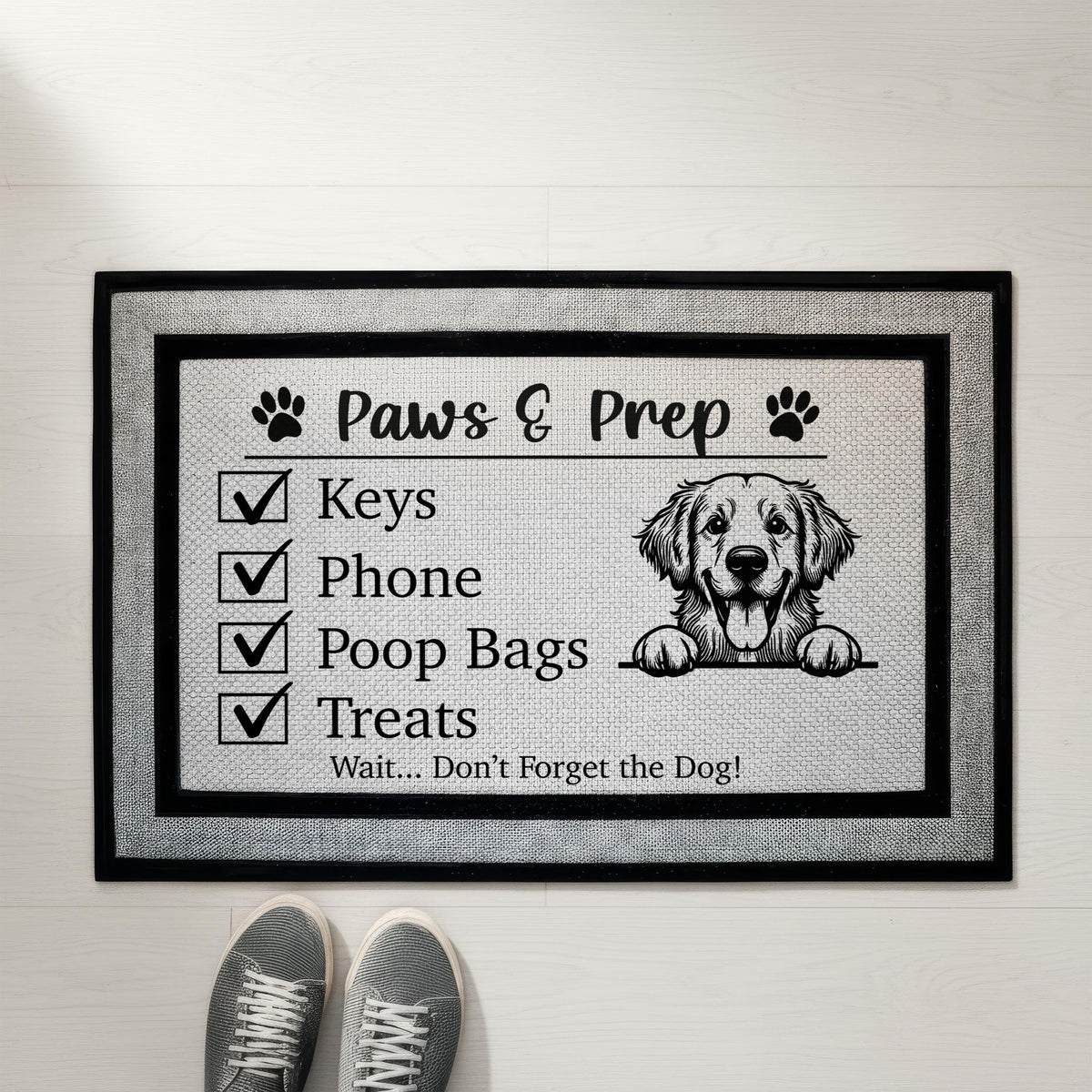 Custom Funny Dog Checklist Doormat, Paws & Prep Welcome Mat, Humorous Dogs Lover Housewarming Gift, Front Porch Rug, Home Entrance Decor