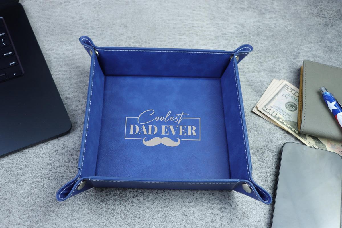 Custom Dad Vegan Leather Valet Tray, Engraved Father's Day Gift