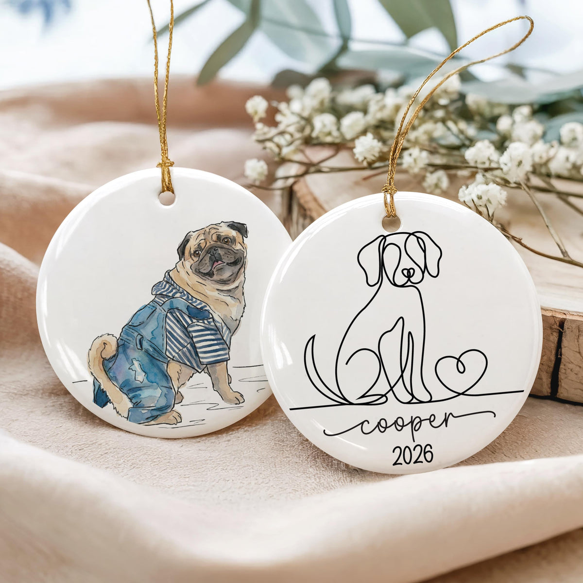 Personalized Pet Photo Ornament, Line Art Dog Portrait Keepsake, Custom Pet Sympathy Gift, Dog Loss Ornament, Dog Lover Memorial Gift