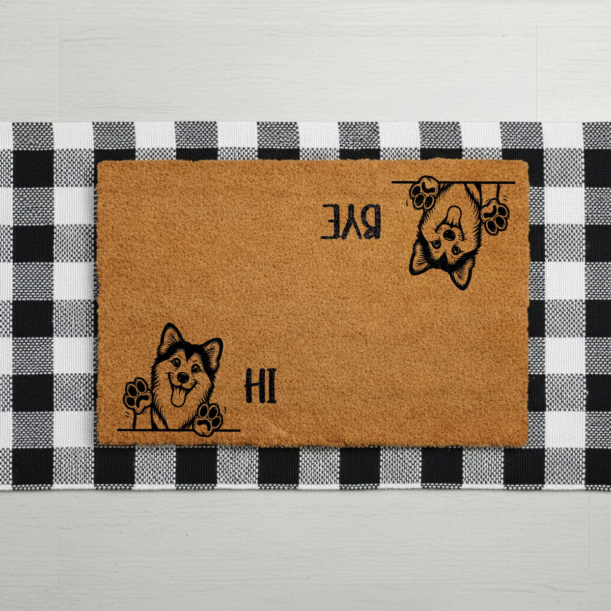 Custom Dog Breed Hi Bye Doormat, Funny Dogs Welcome Mat, Dogs Lover Housewarming Gift, Pets Owner Front Porch Coir Rug, Home Entrance Decor
