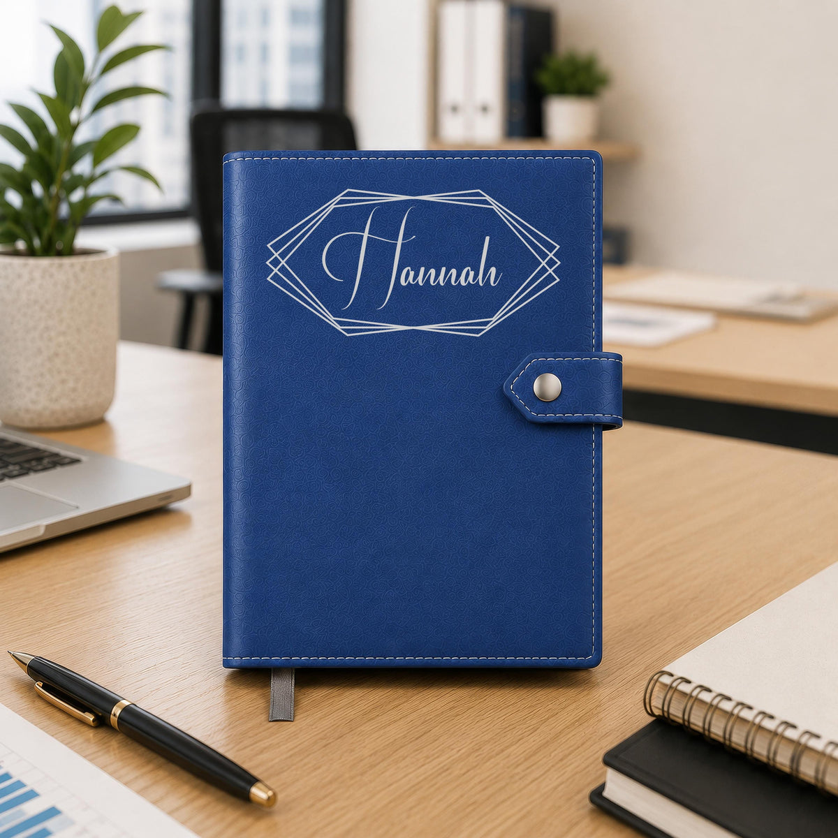 Personalized Vegan Leather Journal, Engraved Floral Notebook