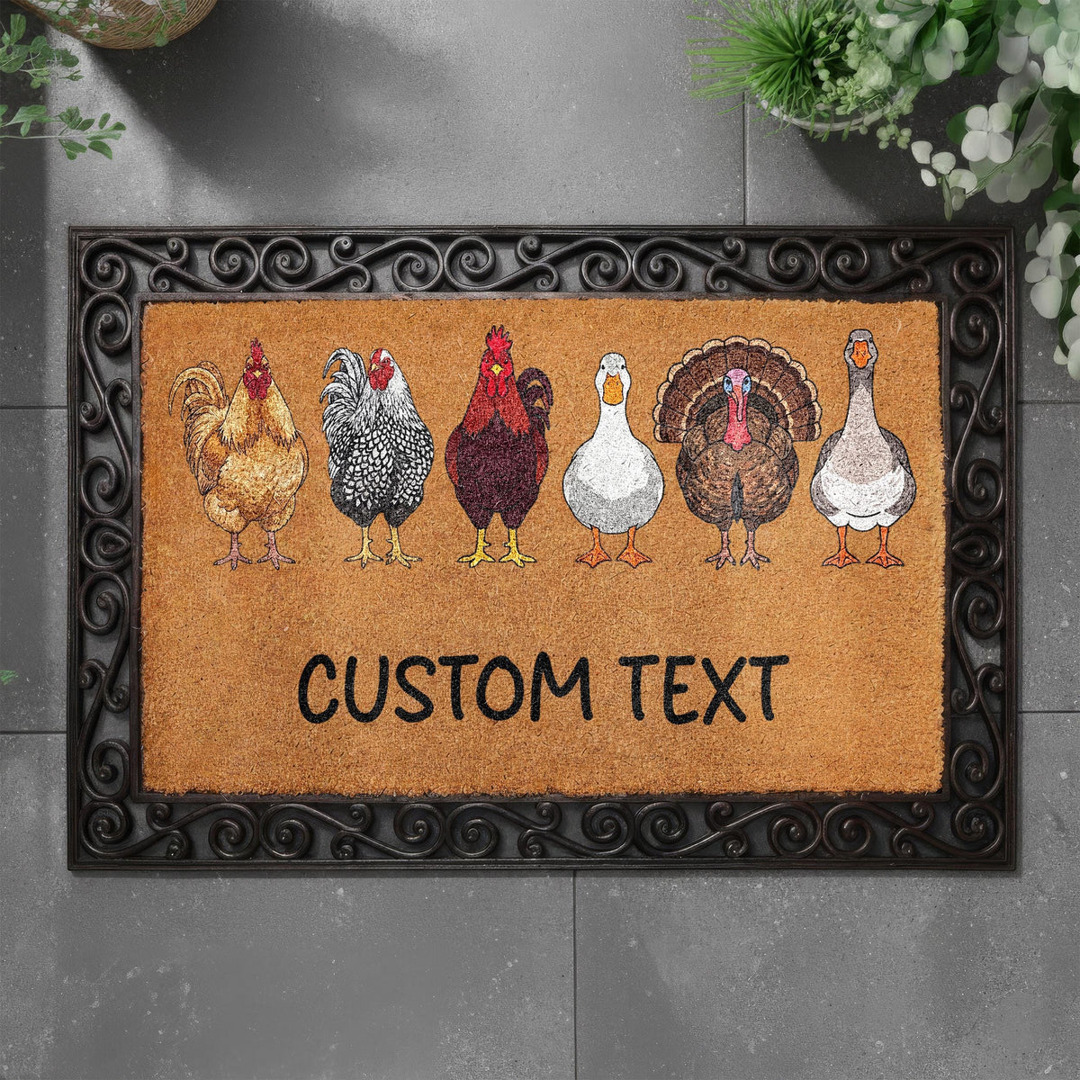 Farmhouse Doormat, Custom Text Funny Farm Birds Welcome Mat, Chicken & Poultry Home Entrance Decor, Country Style Housewarming Gift