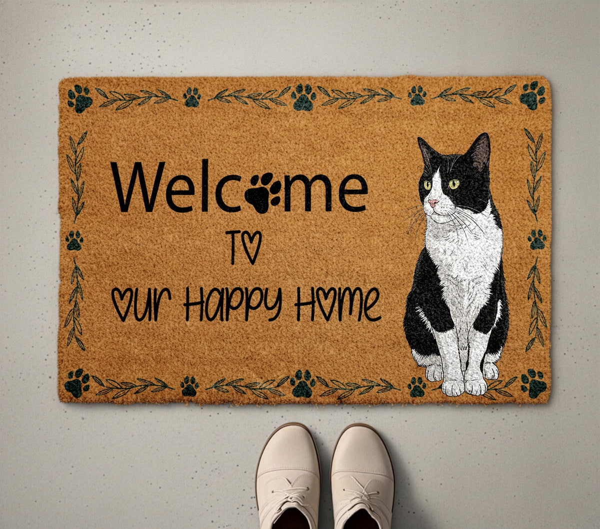 Custom Cat Watercolor Photo Welcome Mat, Personalized Pet Picture Doormat, Cats Lover Housewarming Gift, Pets Owner Front Porch Coir Rug