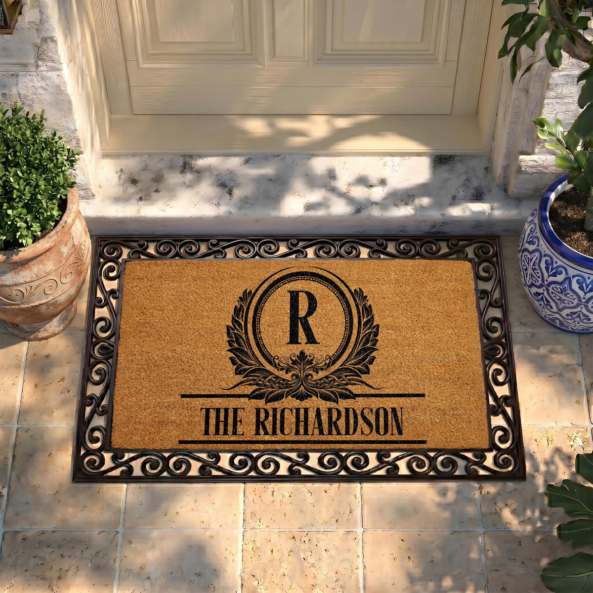 Custom Family Name Monogram Doormat, Elegant Interchangeable Welcome Mat
