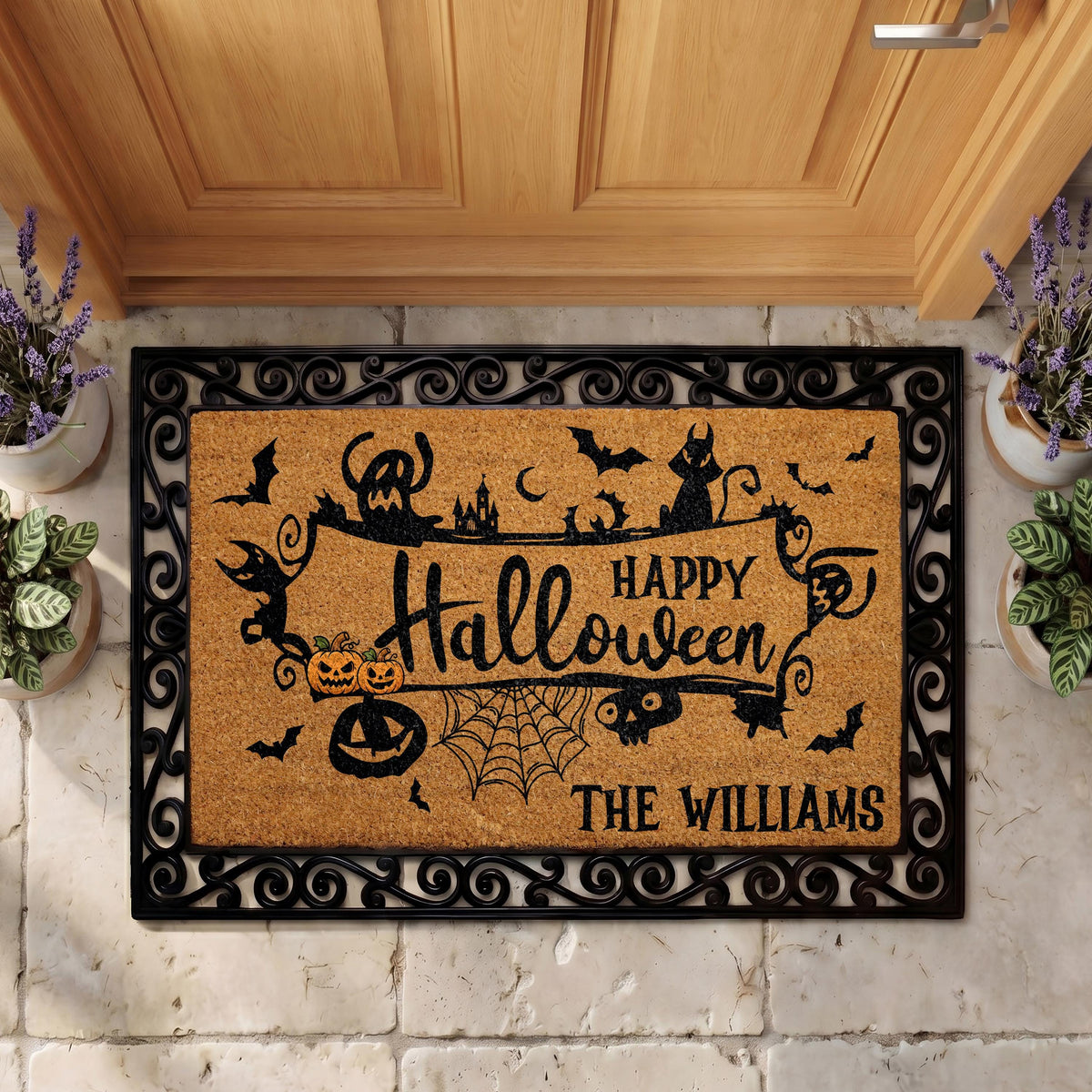 Personalized Halloween Doormat, Spooky Interchangeable Welcome Mat, Custom Family Fall Decor