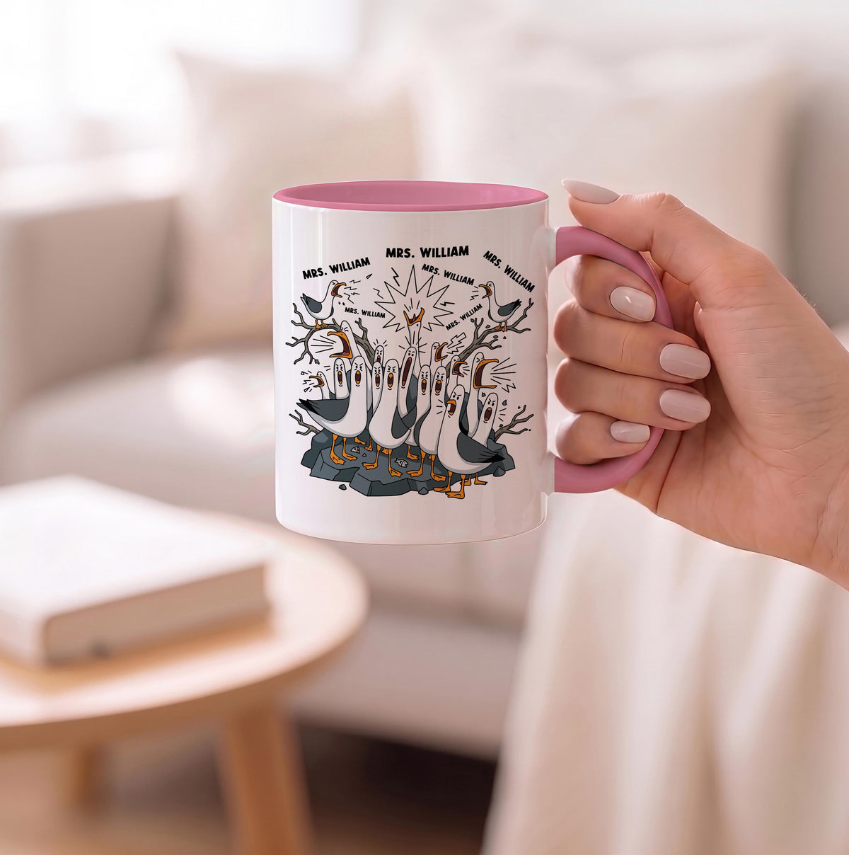 Personalized Funny Seagull Classroom Coffee Cup, Custom Teacher Back to School Ceramic Mug