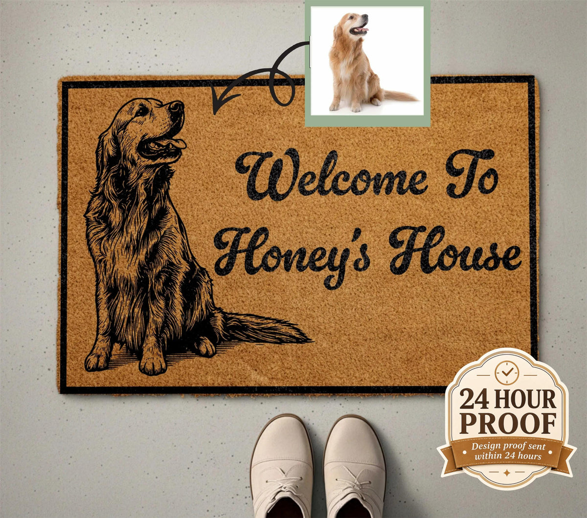Personalized Pet Drawing Portrait Doormat, Custom Dog Photo Welcome Mat, Dogs Lover Housewarming Gift, Pets Owner Front Porch Coir Rug