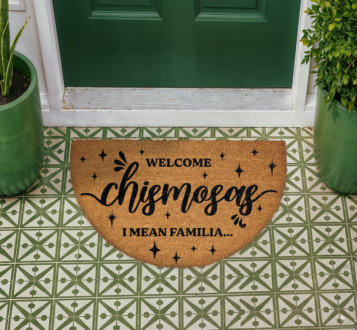 Welcome Chismosas I Mean Familia Doormat, Humorous Holiday Porch Decor