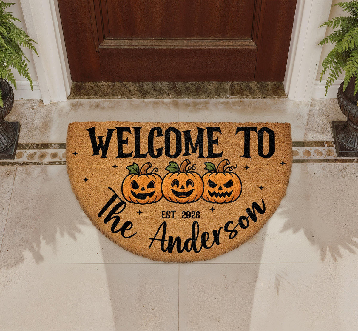 Custom Halloween Doormat, Personalized Family Pumpkin Welcome Mat