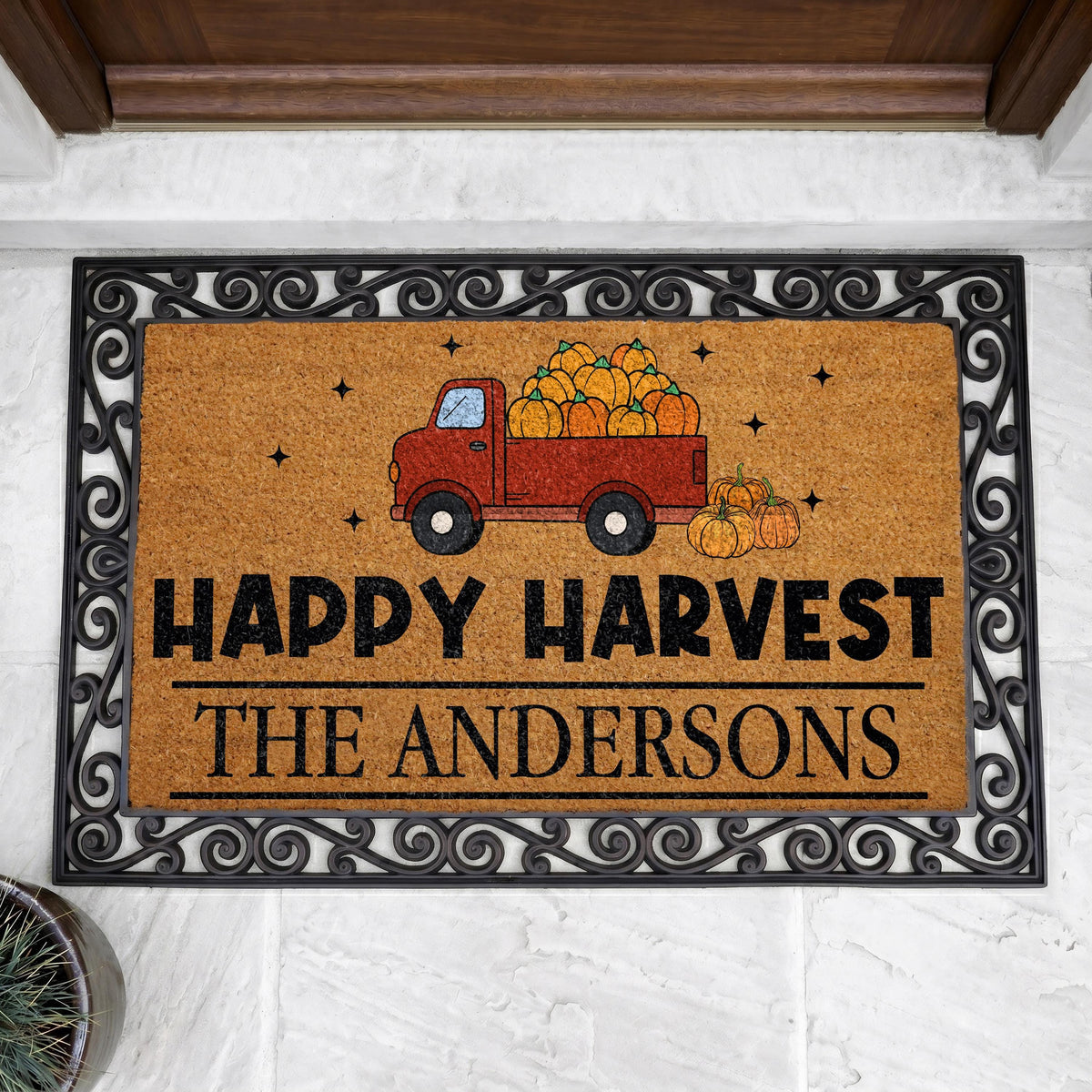 Personalized Happy Harvest Doormat, Interchangeable Fall Farmhouse Decor