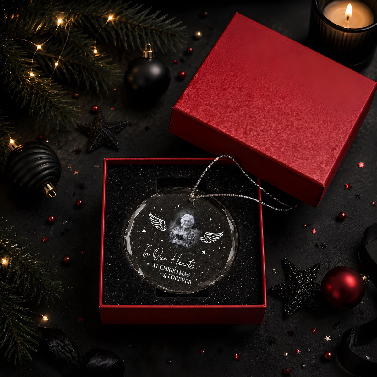 Personalized In Our Hearts At Christmas & Forever Glass Ornament