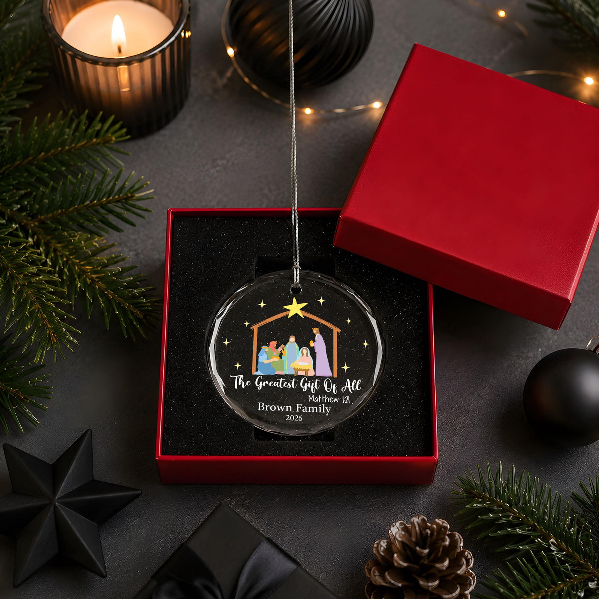 Custom Family Name The Greatest Gift Of All Ornament, Christian Family Holiday Keepsake