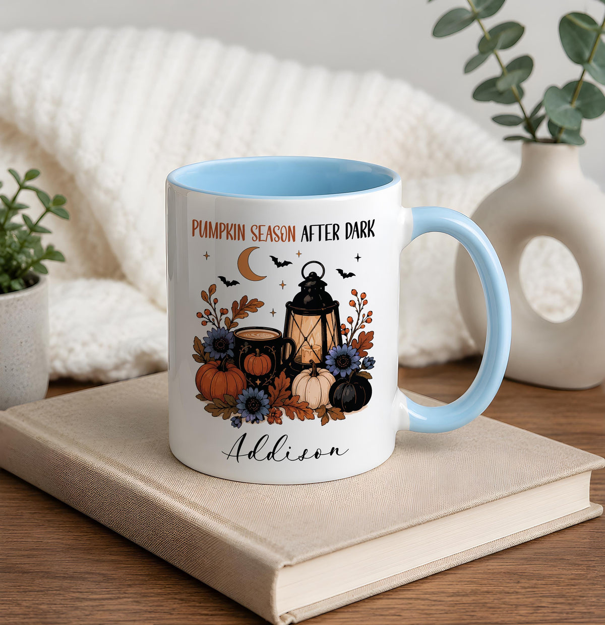 Personalized Boho Pumpkin Season Coffee Mug, Custom Spooky Autumn Cup