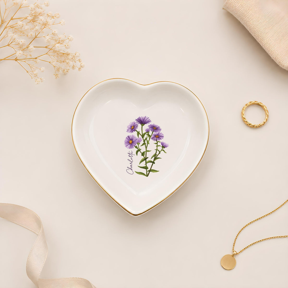 Personalized Floral Botanical Jewelry Holder Dish