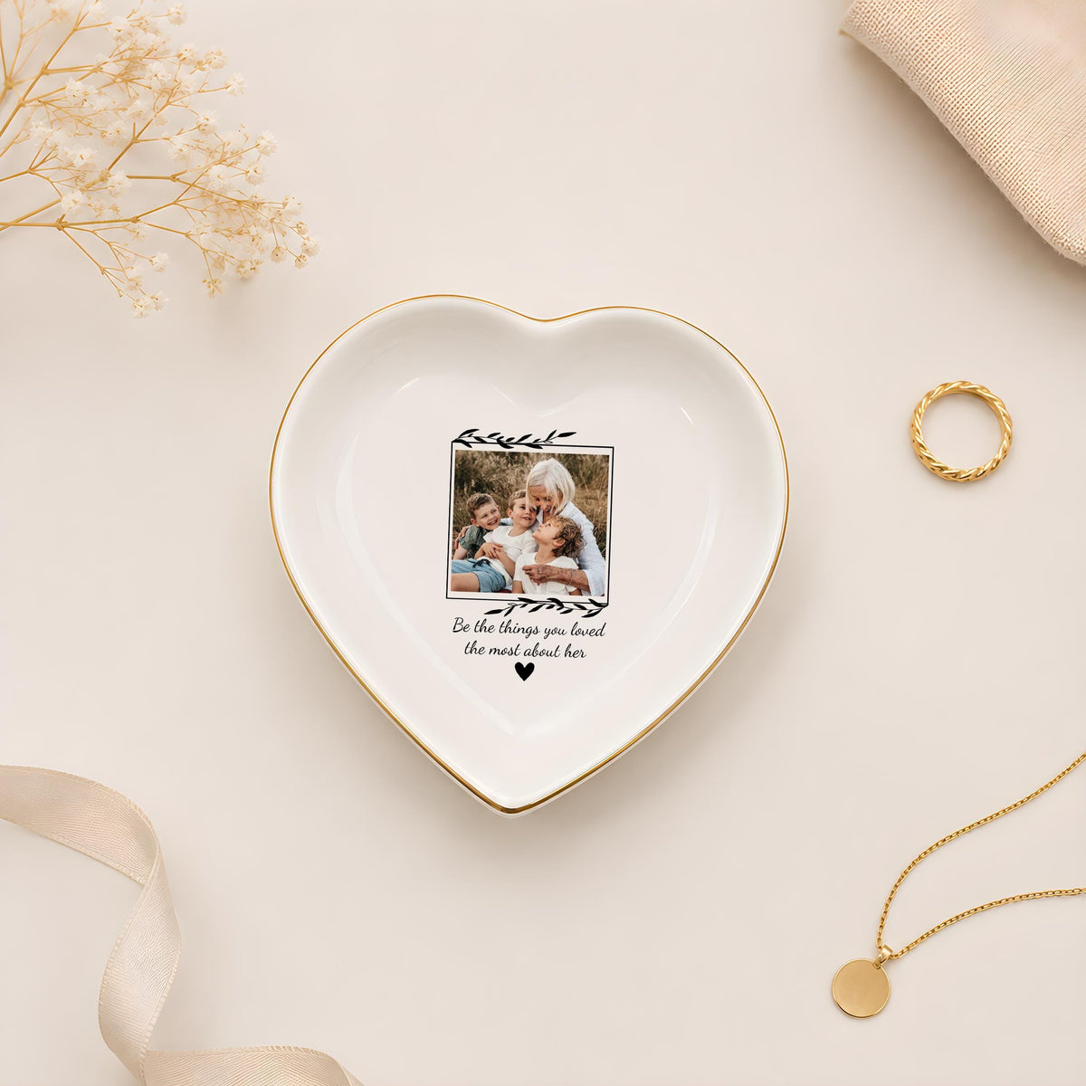Custom Text and Picture Design Trinket Tray, Personalized Photo Memorial Jewelry Dish