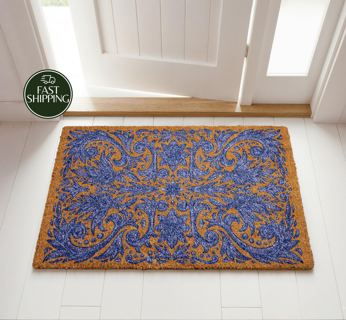 Moroccan Ornate Doormat, Traditional Mediterranean Style Welcome Mat, Retro Boho Entryway Gift